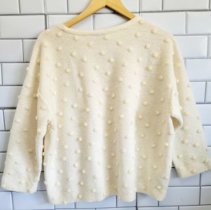 ANN TAYLOR Crew Neck Medium Weight  Sweater Pom Pom Detail Color Cream  